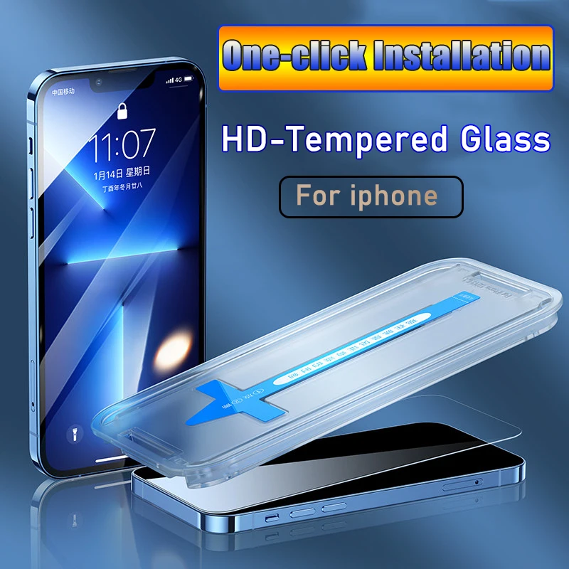 

One-click Installation Tempered Glass For iPhone 14 13 12 11 Pro Max Mini Screen Protector For iPhone 13Pro Max 14 Plus 14Pro