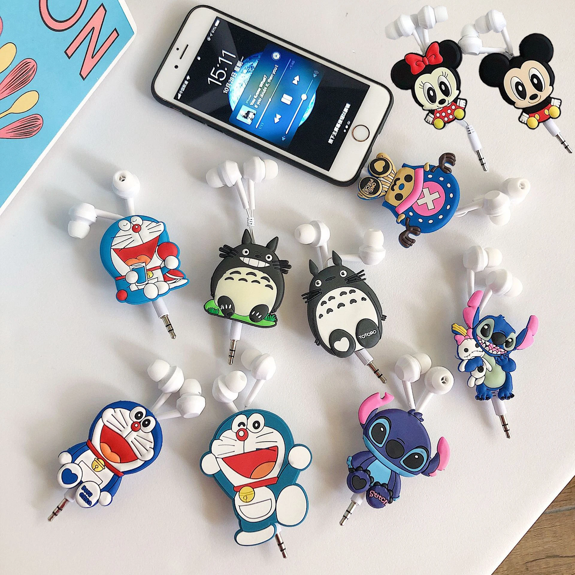 Disney Mickey Stitch Cartoon Headphones Cute 3.5mm Wired Earphone Retractable Automatic Headset For Kids Girls Gifts
