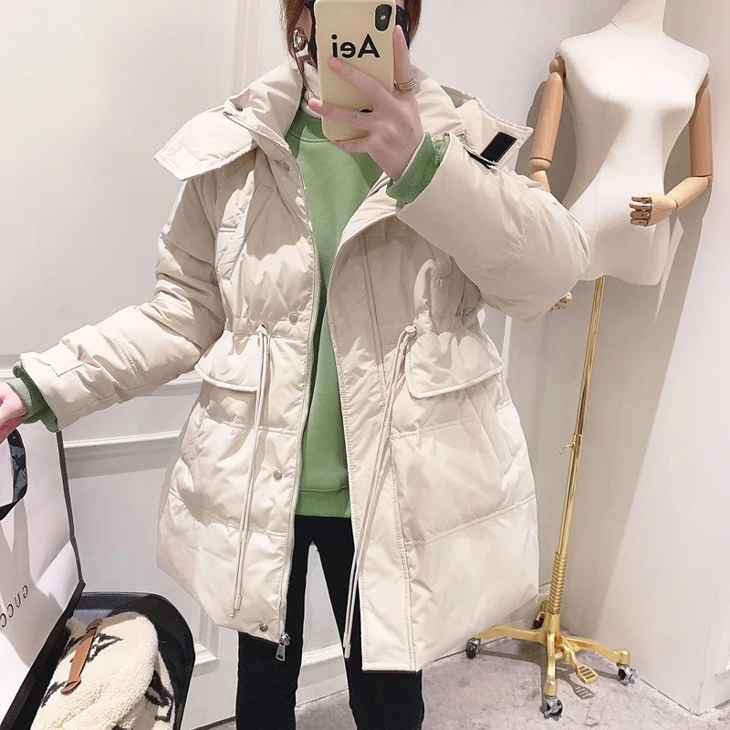 Winter Women Ultralight Thin Down Jacket White Duck Down Hooded Jackets Long Sleeve Warm Coat Parkas Female Puffer Overcoat Y483