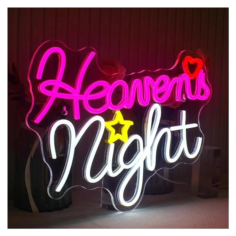 Фото Неоновая вывеска Heaven Night, розовые и белые световые буквы для дома, бара, вечеринки, клуба, украшения стены, лампа с регулируемой яркостью, 30 см × 40 см №4