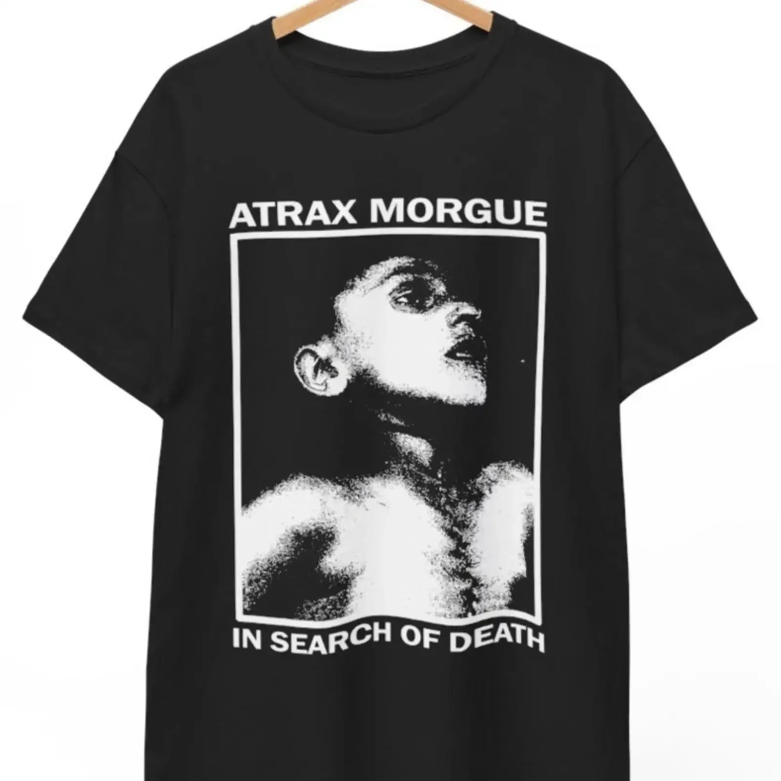 Фото Футболка Atrax Morgue In Search of Death, винтажная, в стиле рок, панк, металл, с эффектом потертости, мягкая, слегка стильная, удобная, унисекс №1