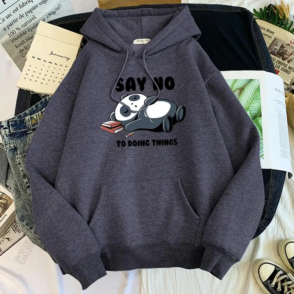 

Say No To Doing Things Hoodies Mens Lovely Panda Sleeping Printed Sweatshirts Autumn Streetwear Solid Color Fashion Hoody