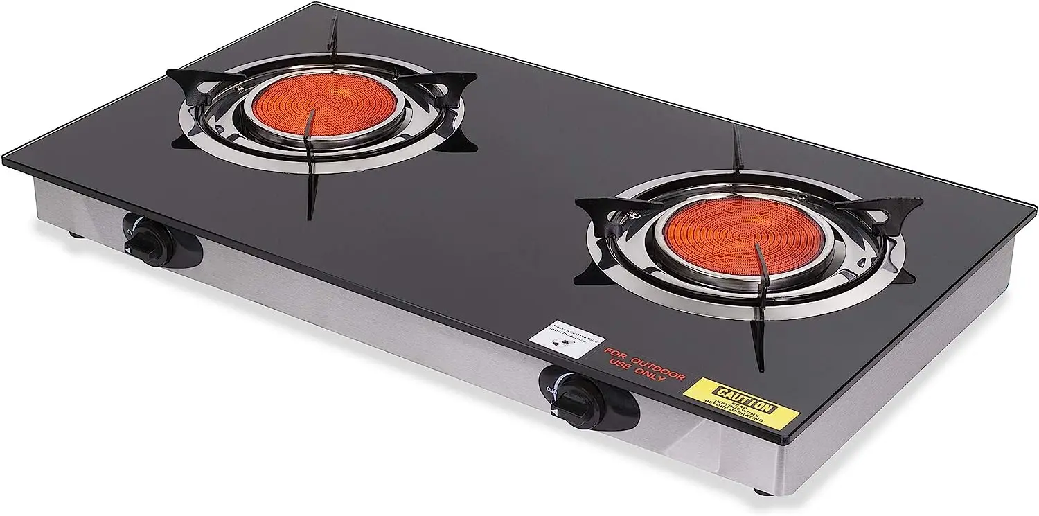 

Propane Gas Range Stove 2 Burner Cooktop Auto Ignition Outdoor Grill Camping Stoves Station LPG газовая́ горелка