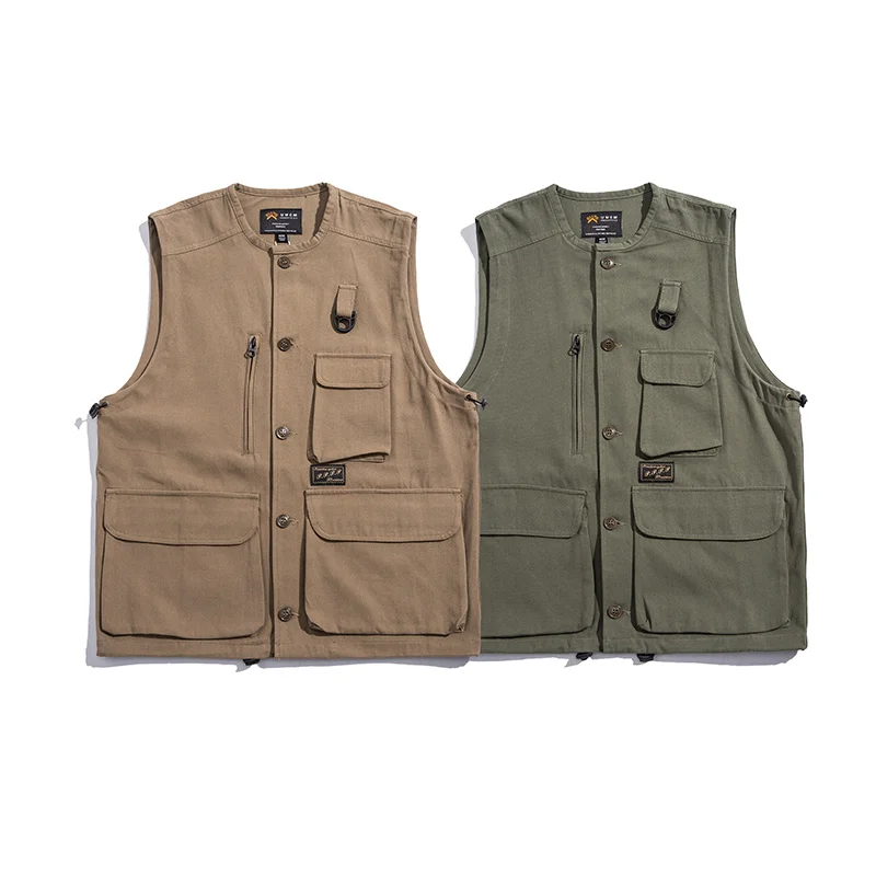 

Multi-pocket Men Cargo Vest Sleeveless Jacket Cityboy Japanese Harajuku Streetwear Fashion Military Waistcoat Male Coat