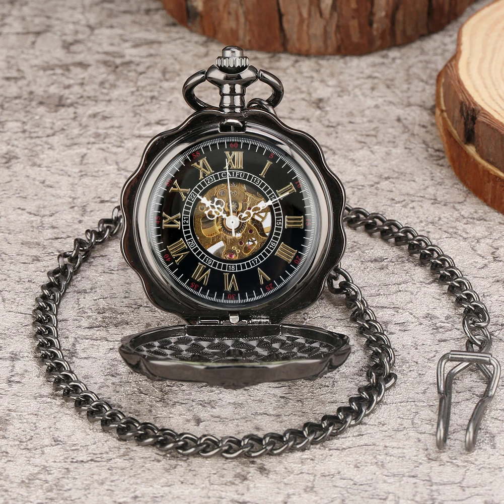 Pumpkin Shaped Mechanical Pocket Watch Black/Luminous Green Dial Vintage Pendant Hand Winding Fob Timepiece Unisex Vintage Clock