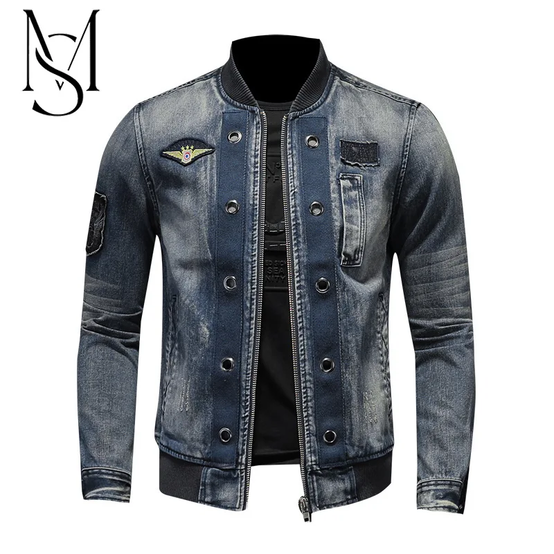 

Foreign trade men's fashion armband baseball collar large casual denim jacket denim jacket JK1839