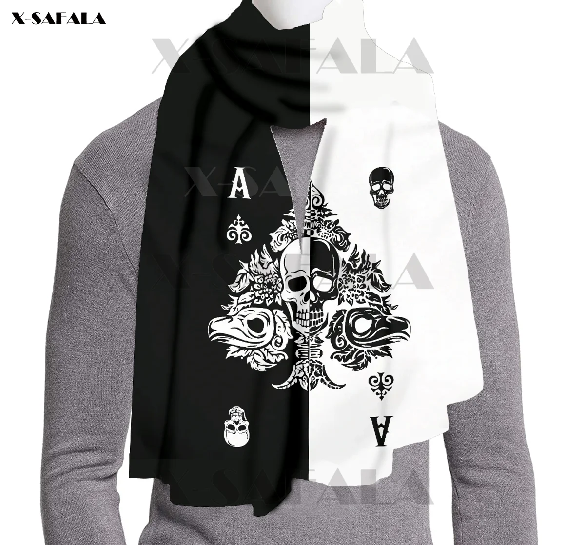 

Poker Skull Tattoo Special Printed Long 71 inches Thick Child Gift Scarf Shawl Warm Original Design Wool Women Men