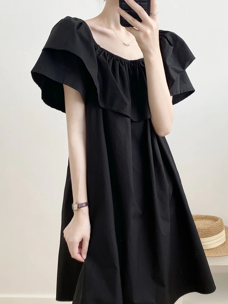 

Летнее модное свободное милое элегантное платье с коротким рукавом и вырезом лодочкой на бретельках женское повседневное винтажное платье...