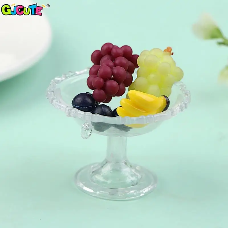 

1set 1/6 1/12 Scale Doll House Mini Simulation Fruit Plate Grape Banana Plum Food Modle Dollhouse Kitchen Decoration Accessories