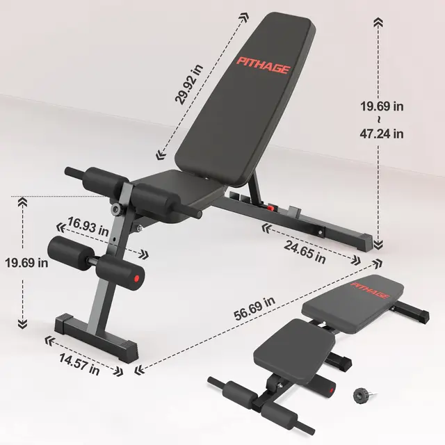 PITHAGE Adjustable Weight Bench 660lbs Weight Capacity Incline Decline Exercise Bench for Home Gym Full Body Strength Training 3