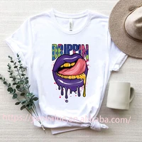 wholesale oversize cotton white custom short sleeve drippin lips graphic t shirt for women