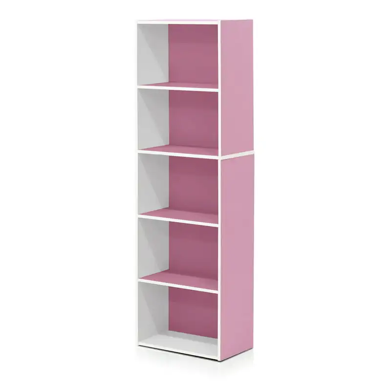 

11055 5 - Tier Reversible Color Open Shelf Bookcase, White / Pink Book Shelf Furniture Book Rack Book Shelf Wall