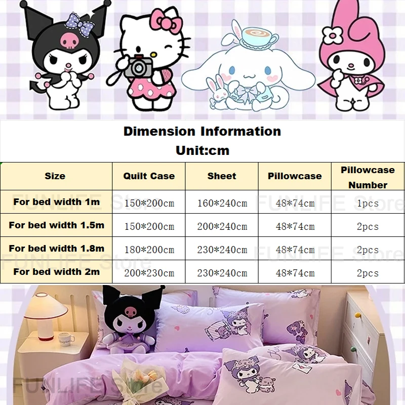 Sanrio Cartoon Duvet Cover Kids Kuromi Bedding Set Student Dormitory Cute For Bedroom Decoration Single Double