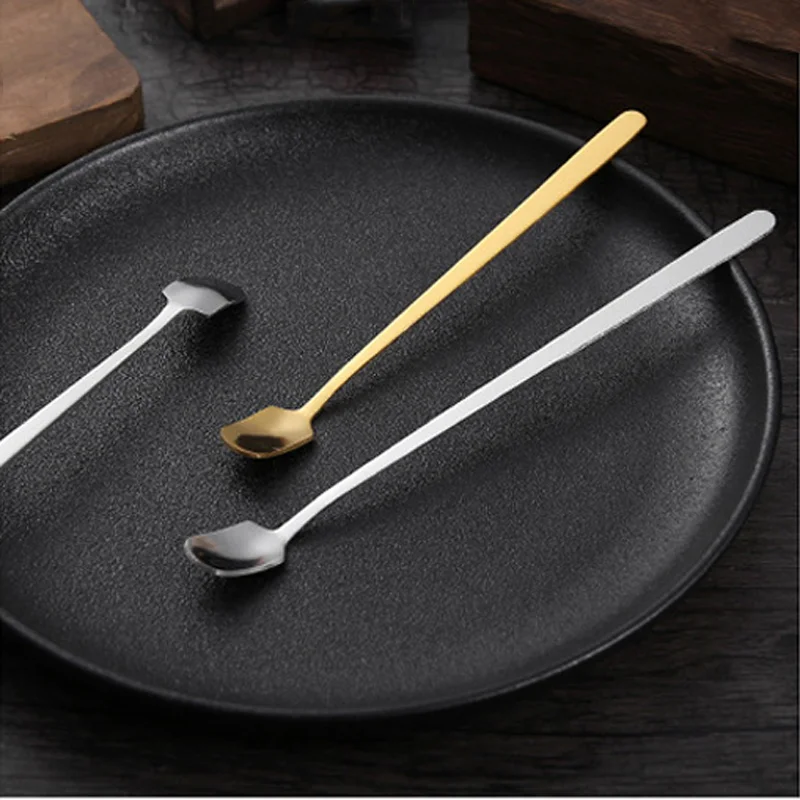 

Kitchen Tableware Long Handle Stainless Steel Mini Square Spoon Coffee Scoop Stirring Spoon Teaspoon Dessert Ice Cream Spoons