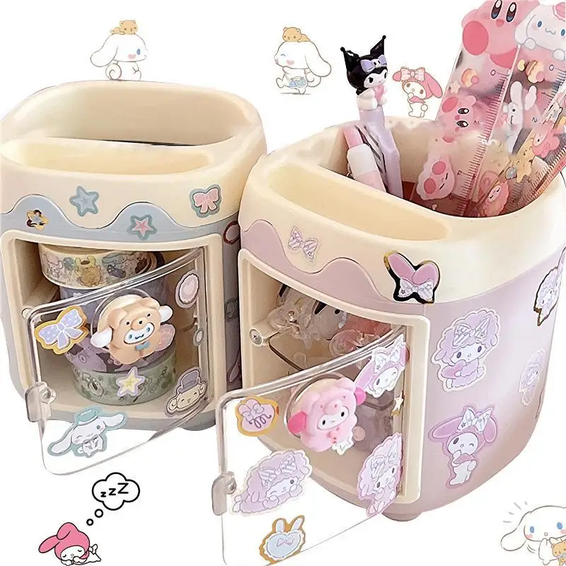 

Sanrioed Kawaii Melody Storage Box Anime Hello Kt Kuromi Cinnamoroll Pen Makeup Brush Holder Cartoon Desktop Ornament Stationery