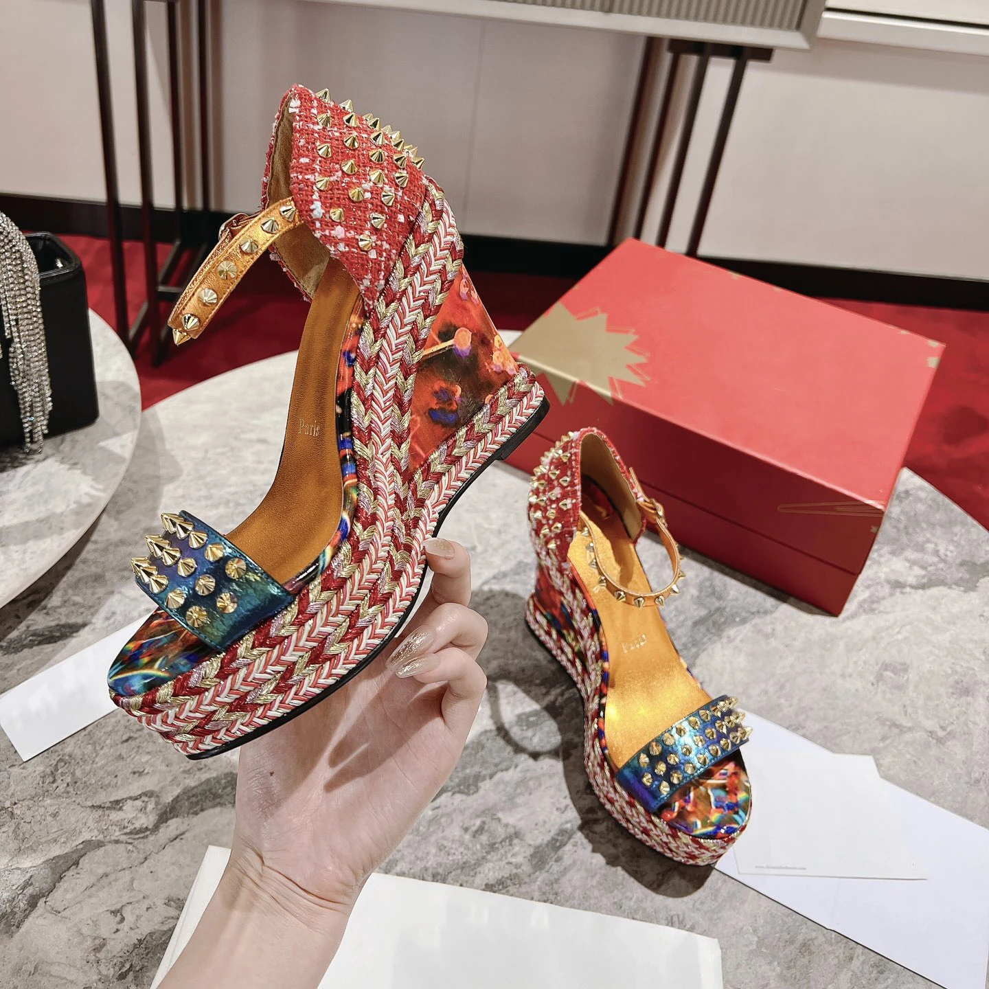 Top Quality Red Sole Womens High Heels 12cm Shoes Luxury Fashion Ladies Braided Sandals Classic Retro Designer High Heel HJ2051