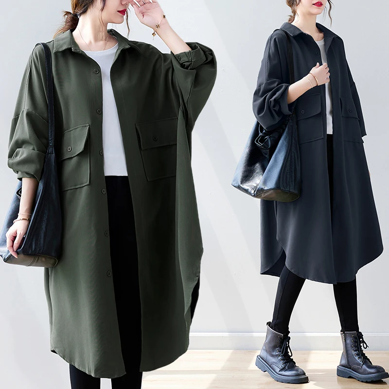 

Женская ветровка Новинка весна-осень 2023 Повседневная Корейская длинная куртка-поло с длинным рукавом