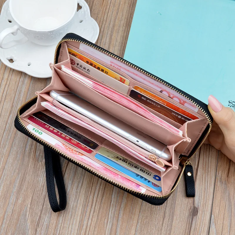 large capacity zipper wallet women long fashion womens clutch bag 2022 new mobile phone bag pu leather multi card coin purse free global shipping