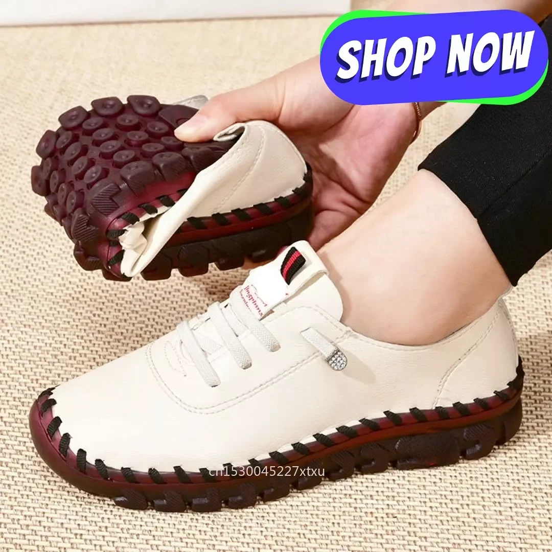 

2023NEW Orthopedic Woman Spring Casual Shoes Wide Fit Flexible Mom Waterproof Flats Loafers Shockproof Moccasin Leather Shoes