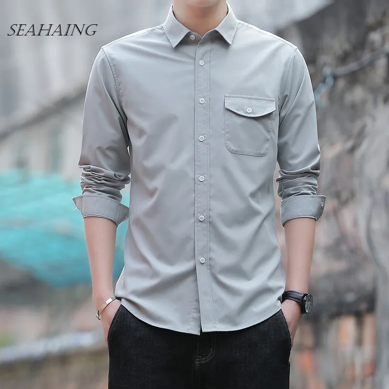 

Spring and Summer New Products High-end Silky Smooth Non-marking Elastic Non-iron Men's Business Casual Long-sleeved Shirt 4XL