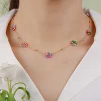 carlidana summer bohemia flower charm chain necklace stainless steel colorful daisy choker necklace non tarnish jewelry women