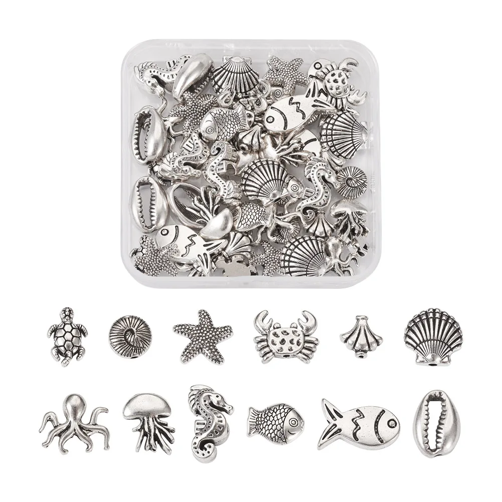 

Pandahall 60Pcs Antique Silver Color Alloy Spacer Beads Tibetan Ocean Theme Starfish Shell Loose Beads for Jewelry Making DIY