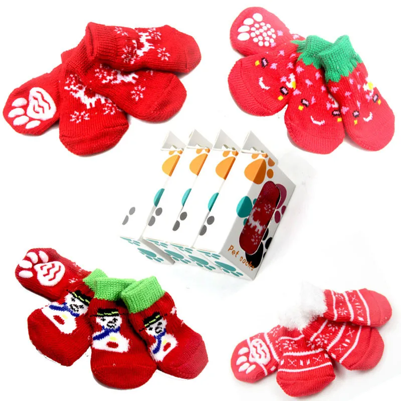 

Christmas Puppy Dog Knit Socks Anti-Scratch Anti-Slip Foot Cover Warm Breathable Pet Knits Socks Soft Safety Pet Supplies