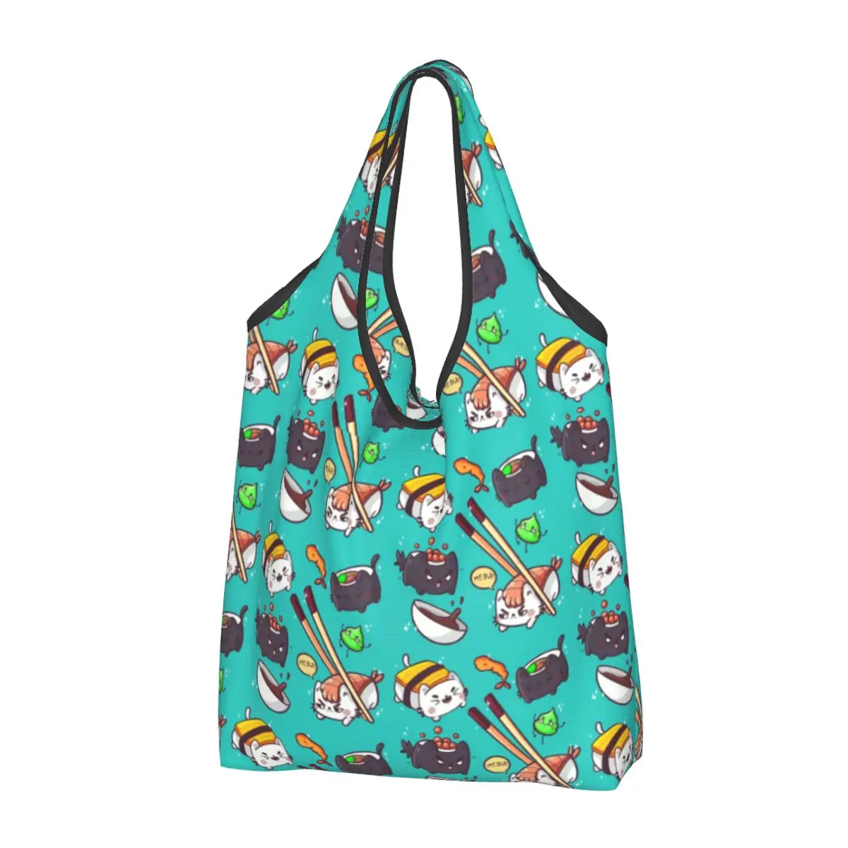 

Funny Sushi Cats Groceries Shopping Bag Kawaii Shopper Tote Shoulder Bag Big Capacity Portable Handbag