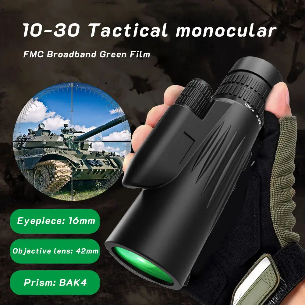 

10-30X 42MM Zoom Monocular Telescope With Tripod & Clip Long Range Outdoor HD Monoculars For Bird Watching Camping Traveling