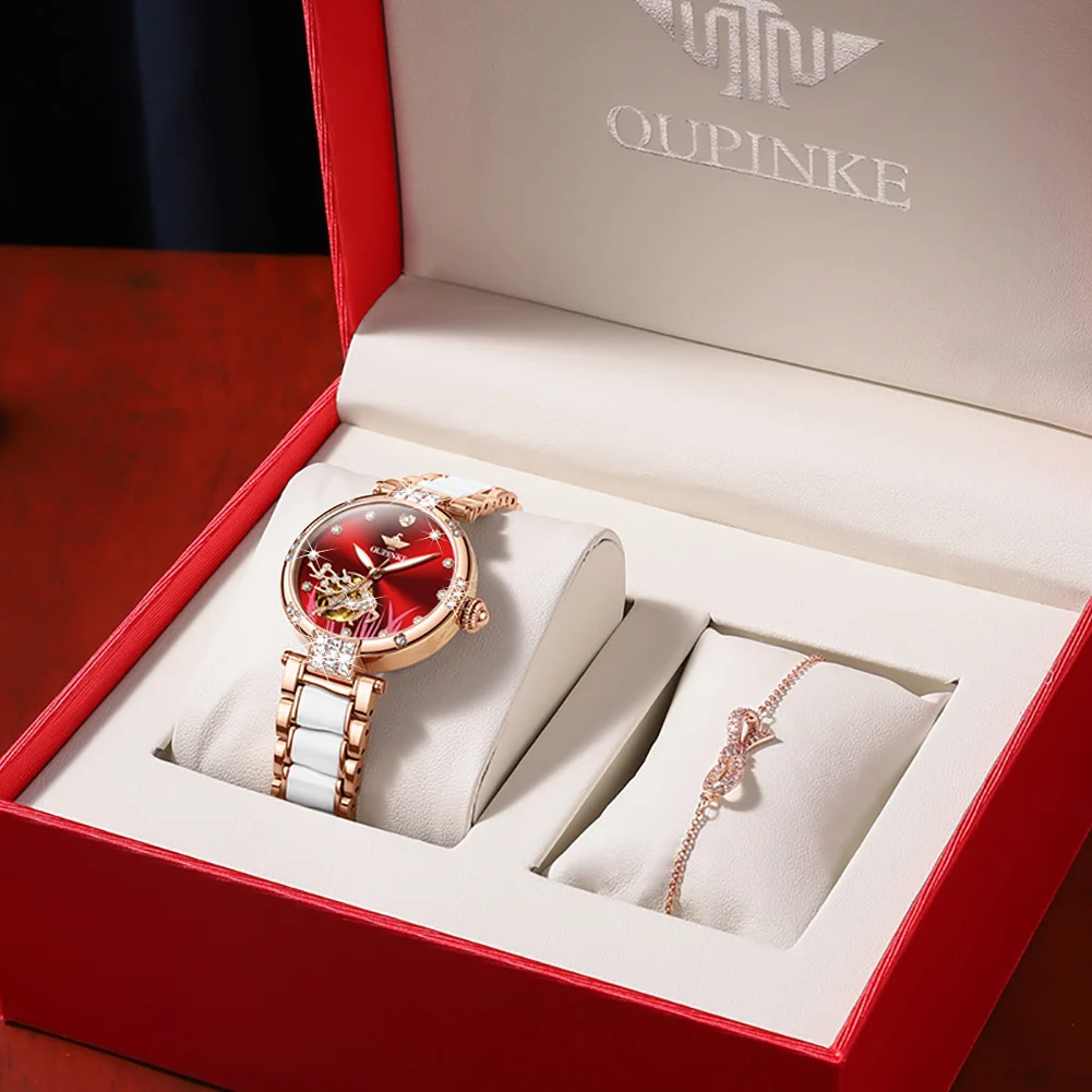 OUPINKE Luxury Watches for Women Automatic Mechanical Wristwatch Waterproof Ceramic Jewelry Ladies Watch Clock Bracelet Gift enlarge