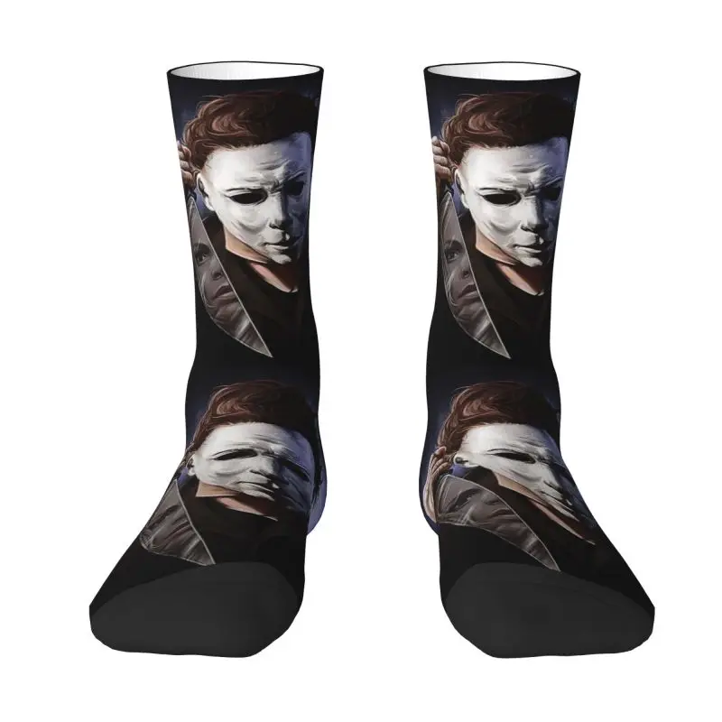 

Милые мужские носки из фильма ужасов на хэллоуин майкл майерс, платье, унисекс, дышащие теплые короткие носки с 3d-принтом