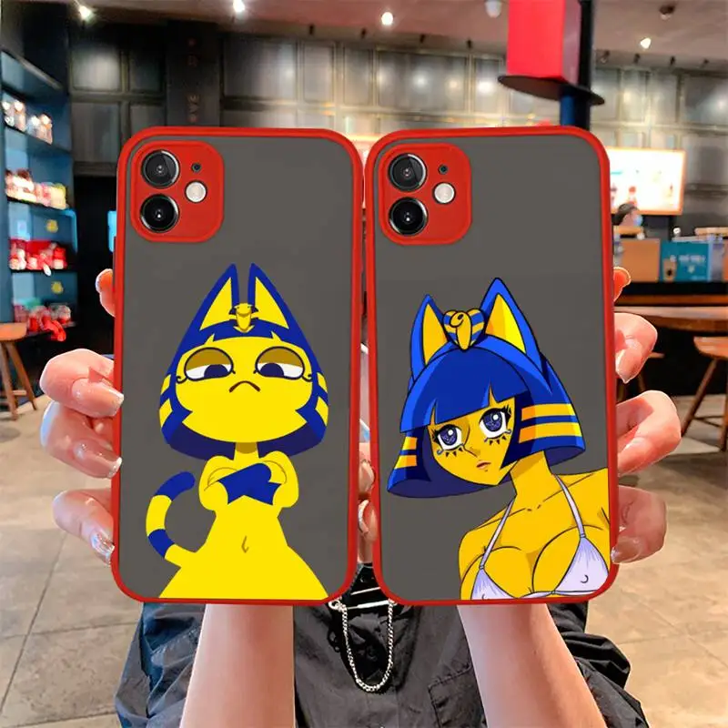 

Ankha Cat cartoon girl Phone Case For iphone 13 12 11 Pro Mini Max XS X 8 7 Plus SE 2020 XR Matte Transparent Light red Cover