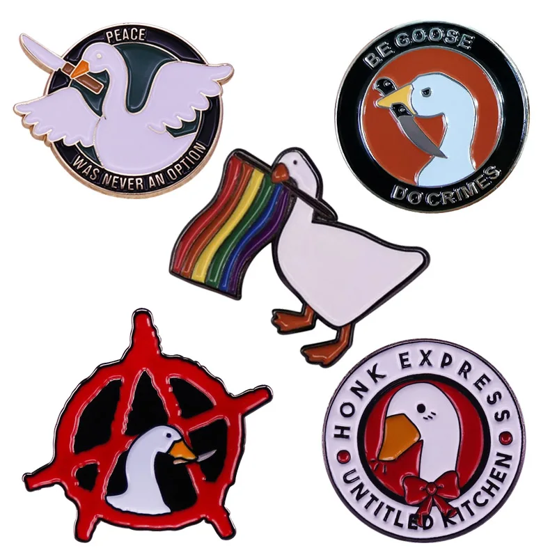 

Untitled HONK Goose Brooch Anarchy Reigns Enamel Pin Brooches Metal Badges Lapel Pins Denim Jacket Jewelry Accessories Gifts