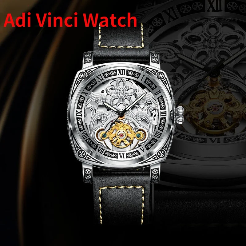 

Часы наручные мужские автоматические, механические швейцарские Модные Смарт-часы с отверстием, Черные Водонепроницаемые