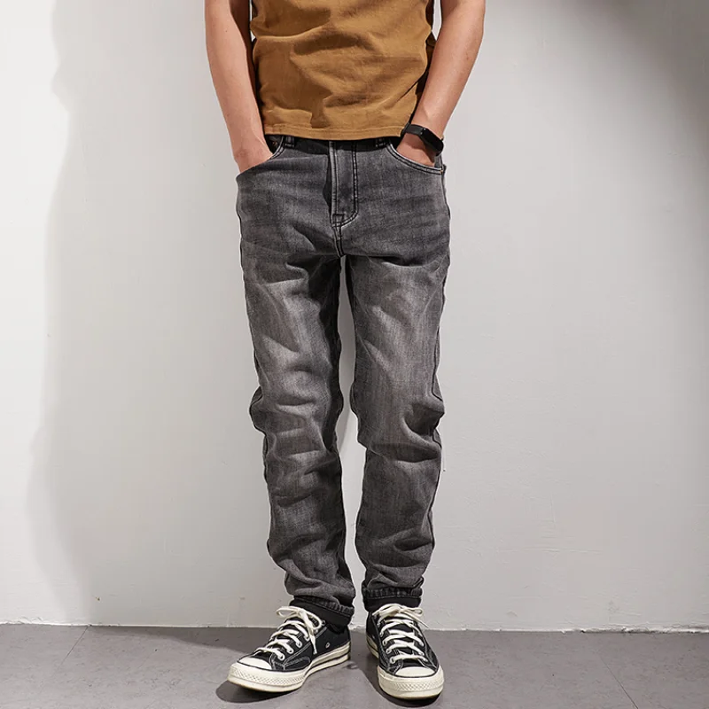 Winter Plush thickened jeans men's autumn and winter new elastic SLIM STRAIGHT pants