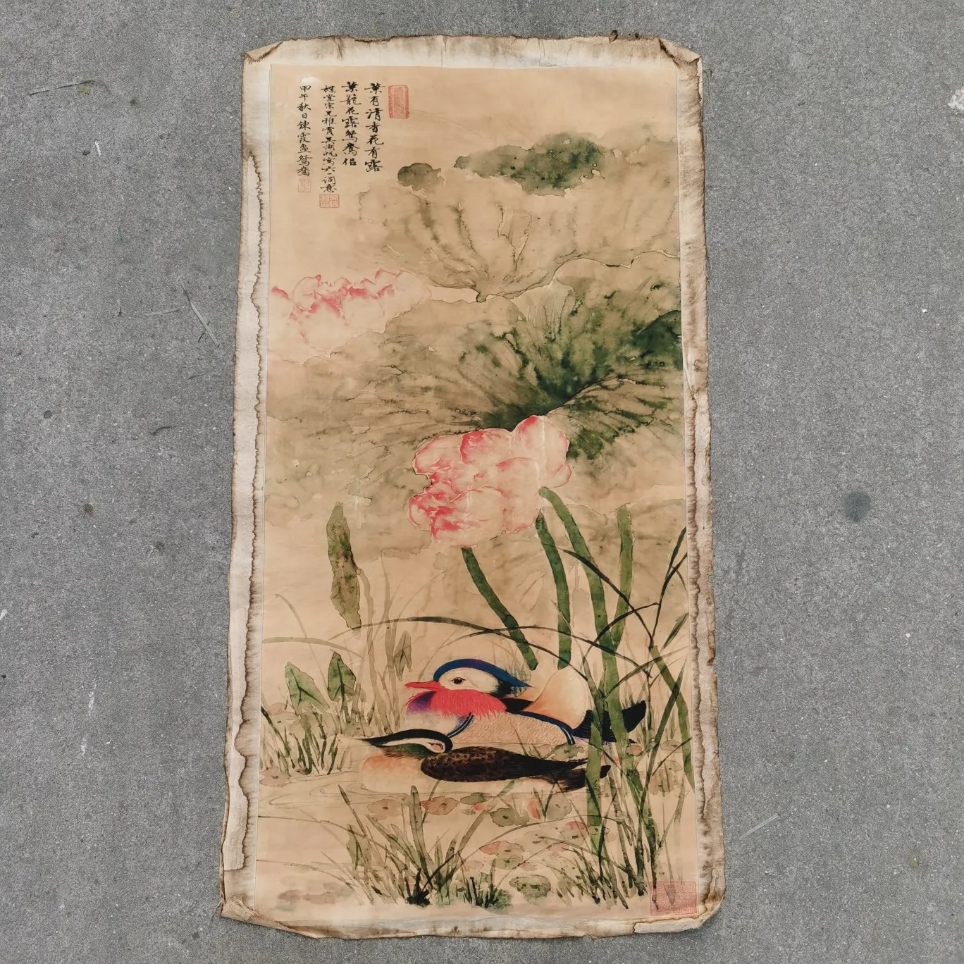 Chinese Old Scroll LangShiNing- Landscape Rice Paper Painting Slice | & Calligraphy
