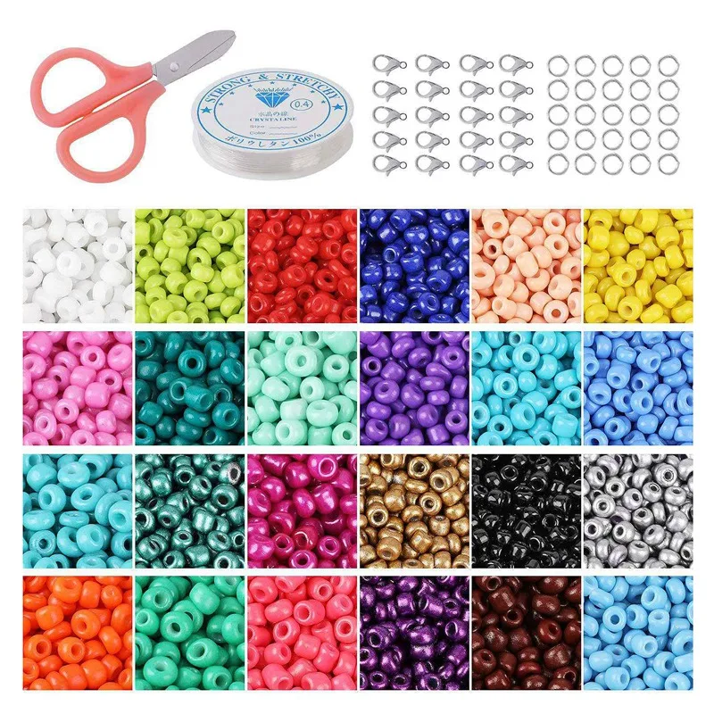 

6000Pcs+ Pony Beads, 4Mm Beads Set, Small Glass Rainbow Beads For Kids'bracelets And Jewelry Making