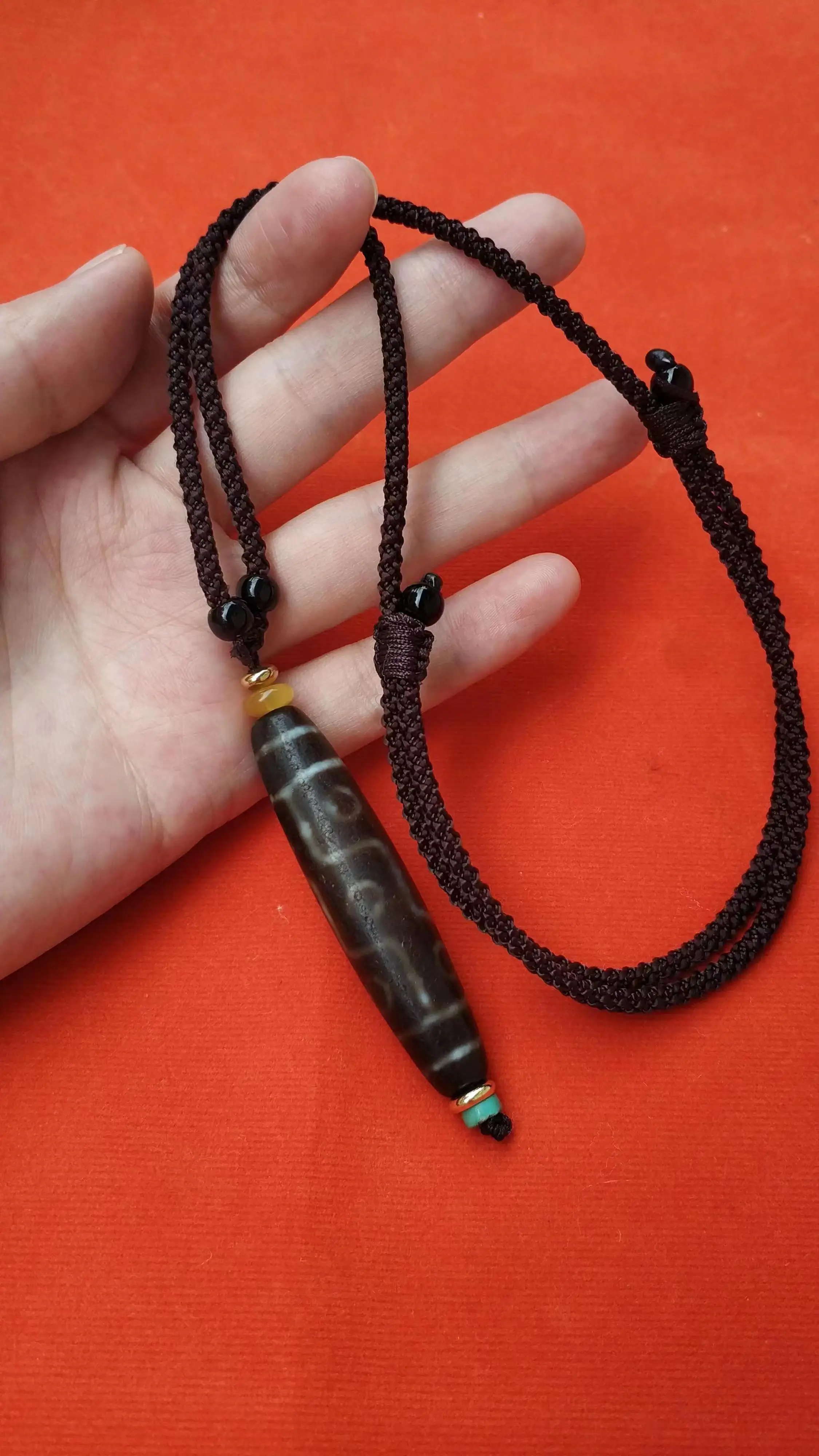 1pcs/lot Natural Old Agate Nine Eyes Dzi Turquoise Amber Gold Bead Pendant Necklace Simple Fashion High Grade jewelry amulet gem