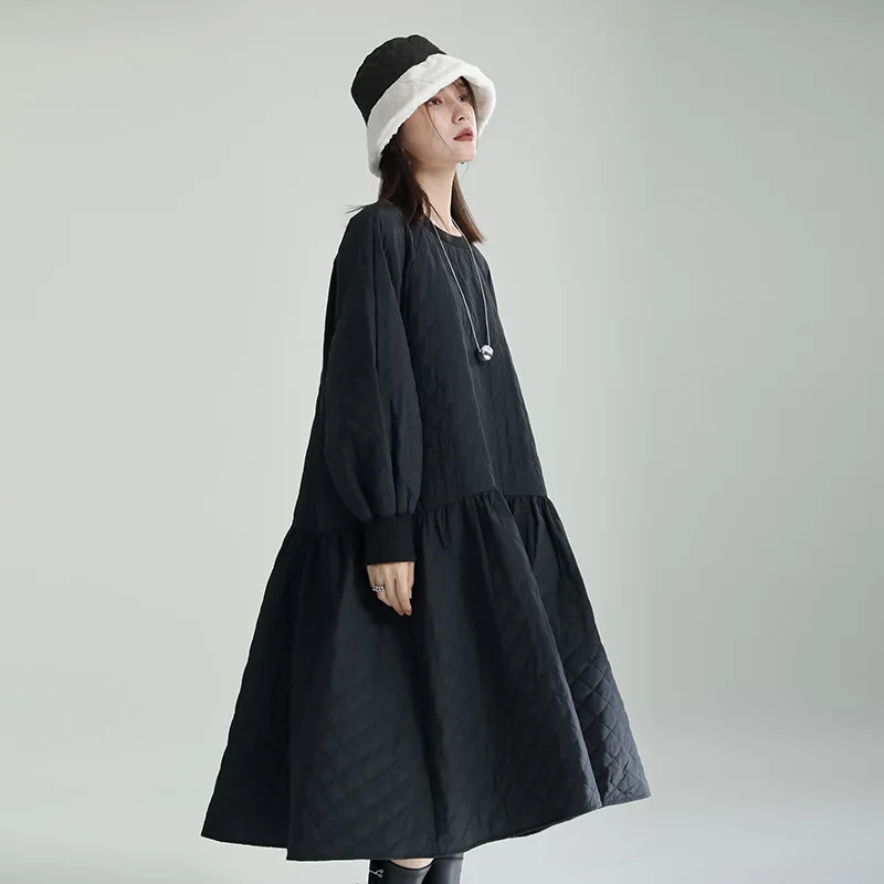 2022 Niche Design Winter New Cotton Dress Dress Loose Pendulum Thin Long Cotton Clothing Female