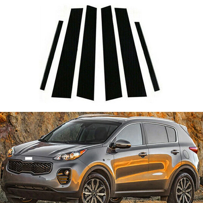 

Автомобильные стойки для Kia Sportage 2017 2018 2019 2020 2021 глянцевое пианино черные оконные наклейки для отделки дверей и окон аксессуары