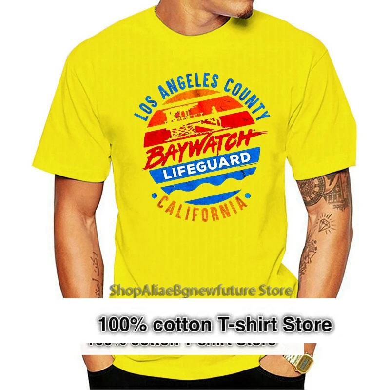 

Baywatch Los Angeles County Lifeguard Men'S T Shirt California Sunset Tower Top Streetwear Funny Tee Shirt