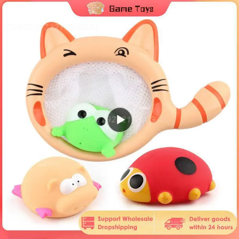 

1~6PCS 1Set Net Fishing Baby Bath Water Toy Kitten Creative Water Spray Children's Bathroom Bath Toy Fishing Net Swimming Kit