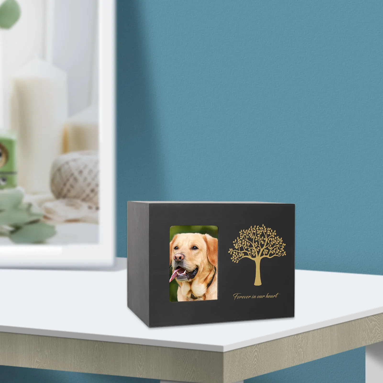 Pet Memorial Urn for Ashes Cat Dog Memory Box Pet Memorial Keepsake Pet Cremation Urn with Photo Frame Wooden Nature Bamboo Urn