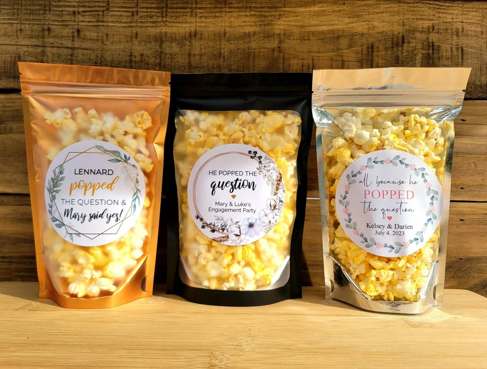 

20PCS Snack Favors Custom Label, Engagement Party Favors, Stand Up Zip Pouch Bag, DIY Popcorn Favor, Engagement Party Treat Bags