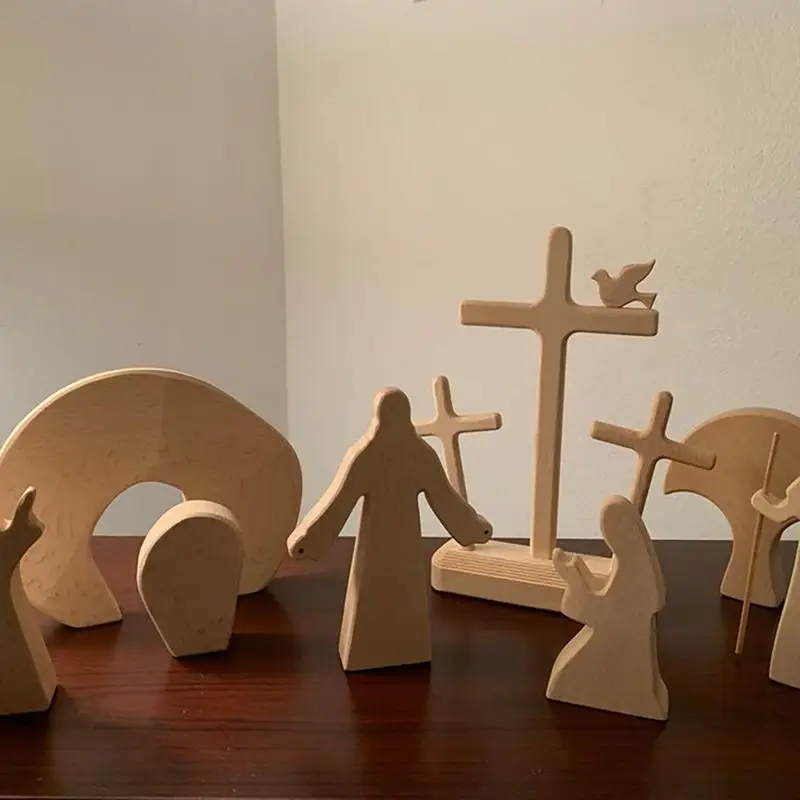 

Wooden Easter Scene Nativity Set Wooden Manger Creche Nativity Scene Montessori Inspired Wedd Resurrection Scene Decoration