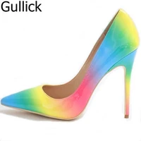 real photo women rainbow color pointed toe slip on shallow pumps summer fashion high thin heel dress shoes free shipping
