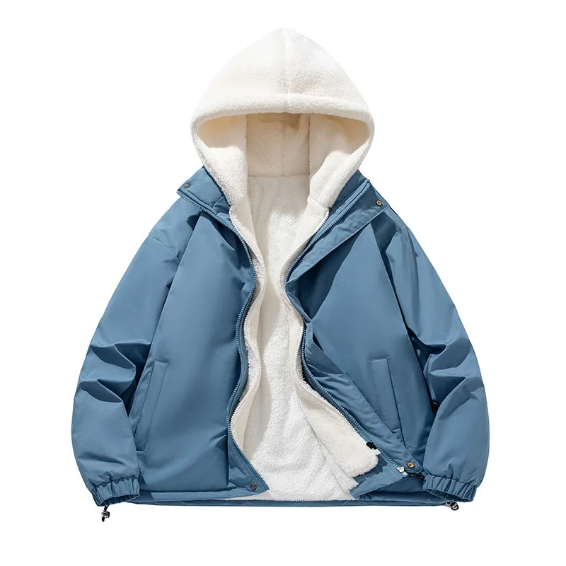 Fake Two Pieces of Cashmere Grain Cotton Jacket Men's Winter Coat Plush Cotton Jacket Casual Loose Jacket Top Autumn and Winter