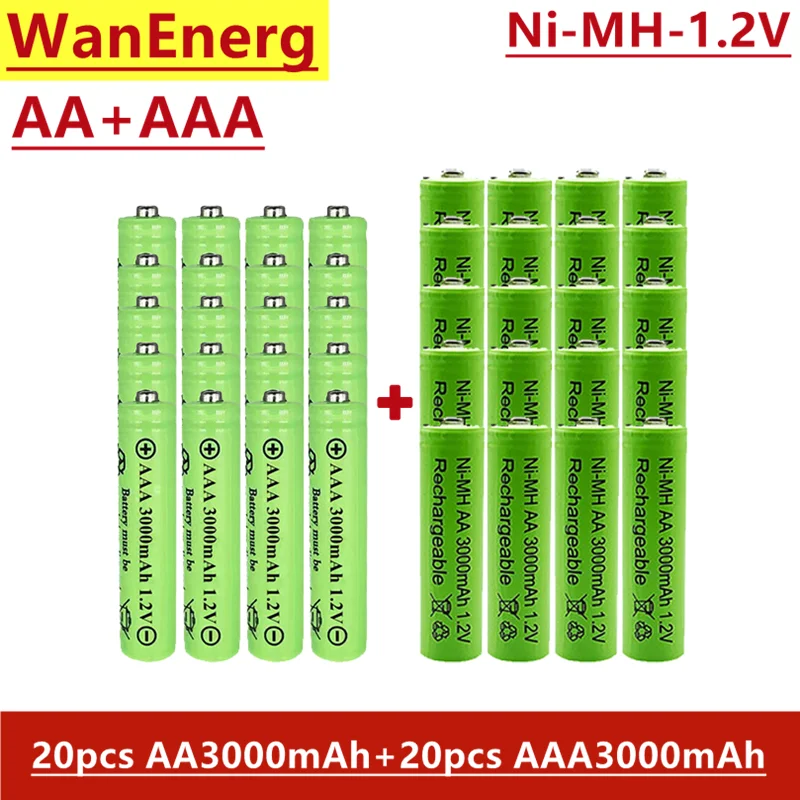 

AAA+AA1.2V rechargeable battery, 3000mAh, NiMH technology, suitable for remote control, toys / computers, etc