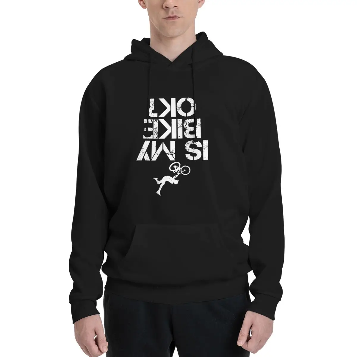 

Is My Bike Ok Distressed Style Typography Cycling Lovers Fans Mountain Bike Couples Plus Velvet Hooded Sweater Graphic High