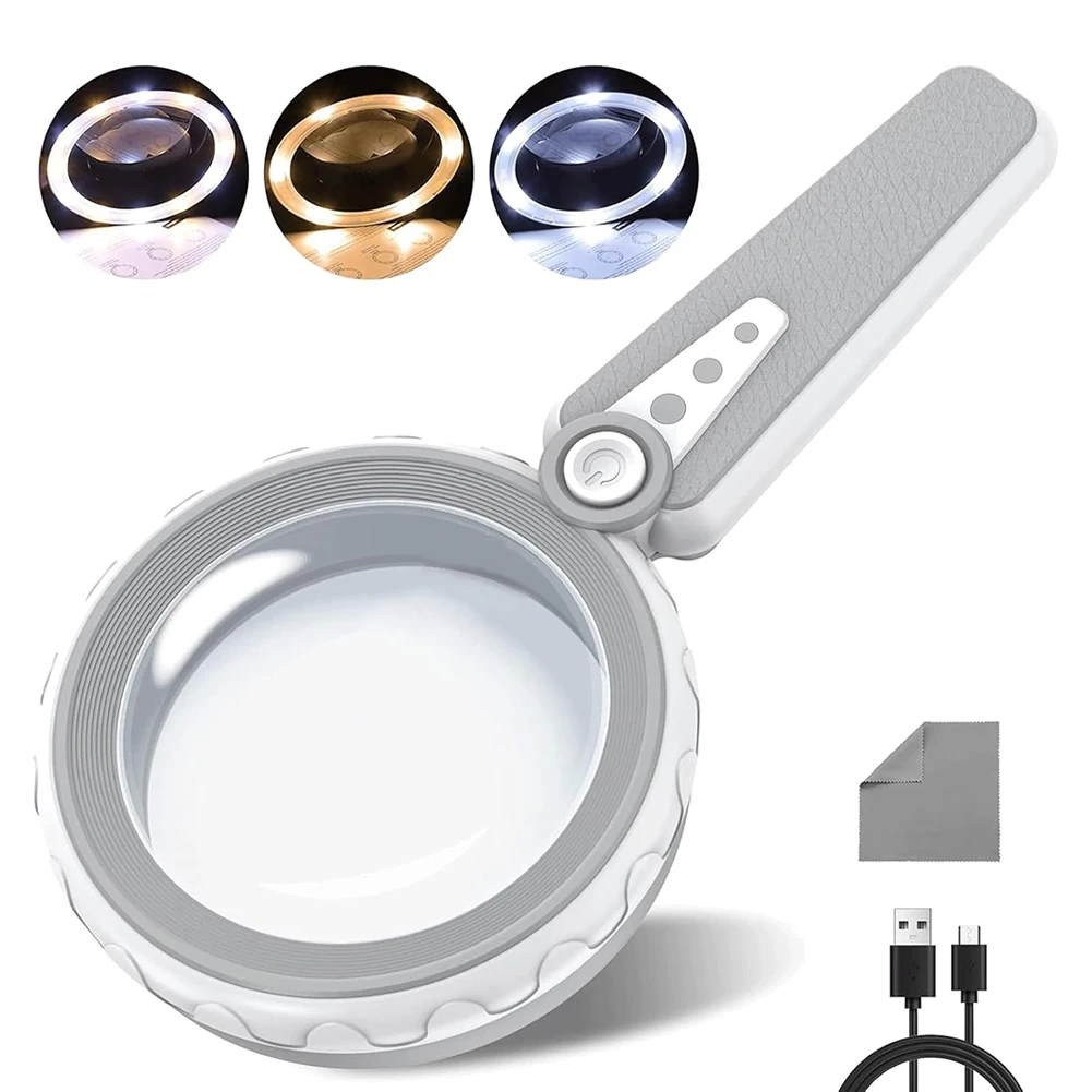 Ручная лупа с 12 светодиодными лампами, 3 режима, 30-кратная лупа с ...